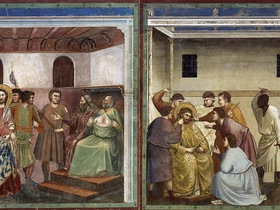Giotto. Gesù davanti ai Sommi Sacerdoti e davanti a Pilato