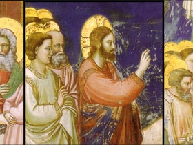 Giotto, Cappella Scrovegni, particolari di Gesù benedicente