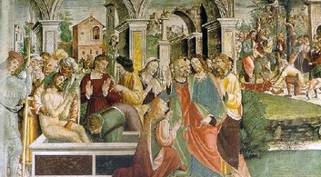 Francesco da Milano, Resurrezione di Lazzaro e ingresso di Cristo a Gerusalemme; Sala dei Battuti