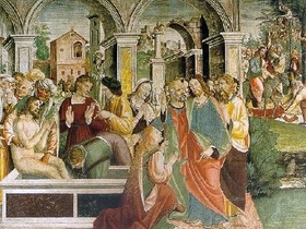 Francesco da Milano, Resurrezione di Lazzaro e ingresso di Cristo a Gerusalemme; Sala dei Battuti 